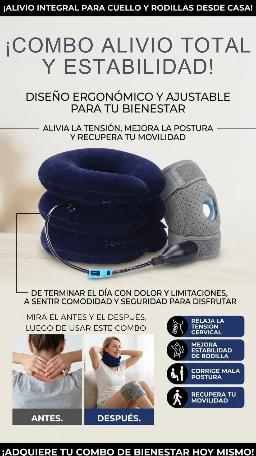 🔥 COMBO 2X1 DE ALIVIO Y SOPORTE PARA CUELLO Y RODILLA 💪
