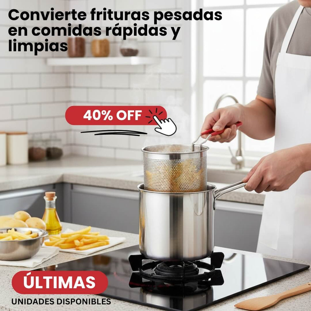 GourmetFry - Freidora de Cocina de Acero Inoxidable + Regalo