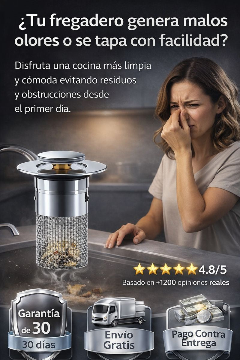 Filtro de Desagüe Antiresiduos 2x1 – Cocina Limpia y Sin Olores